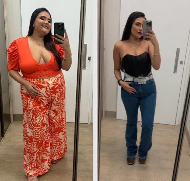 Imagem de uma pessoa chamada Livia. Retratando antes e depois da perda de peso.